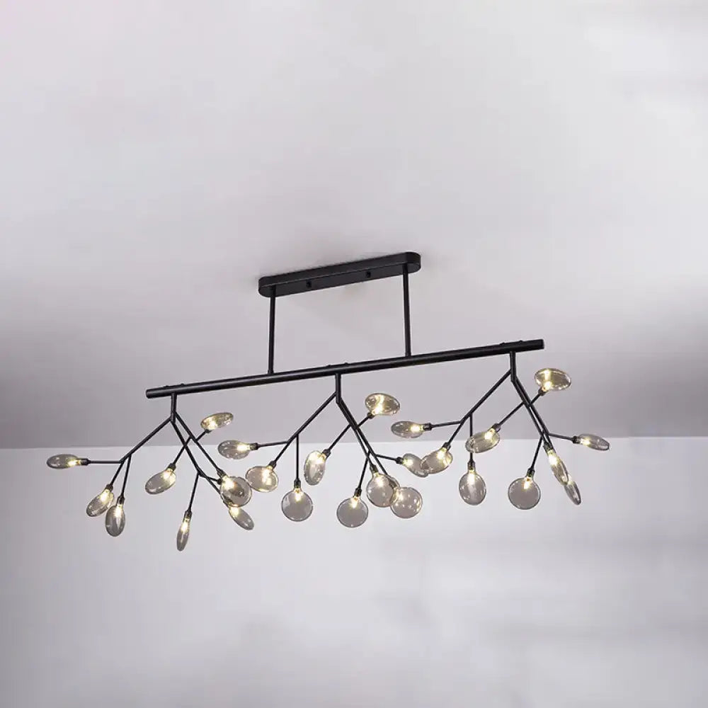 DecorBites™ modern black metal linear island light with branch-style design and clear glass globe bulbs