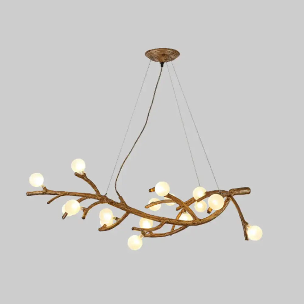 Decorbites modern metal tree branch island lighting fixture with art deco wood suspension and glowing bronze bulbs