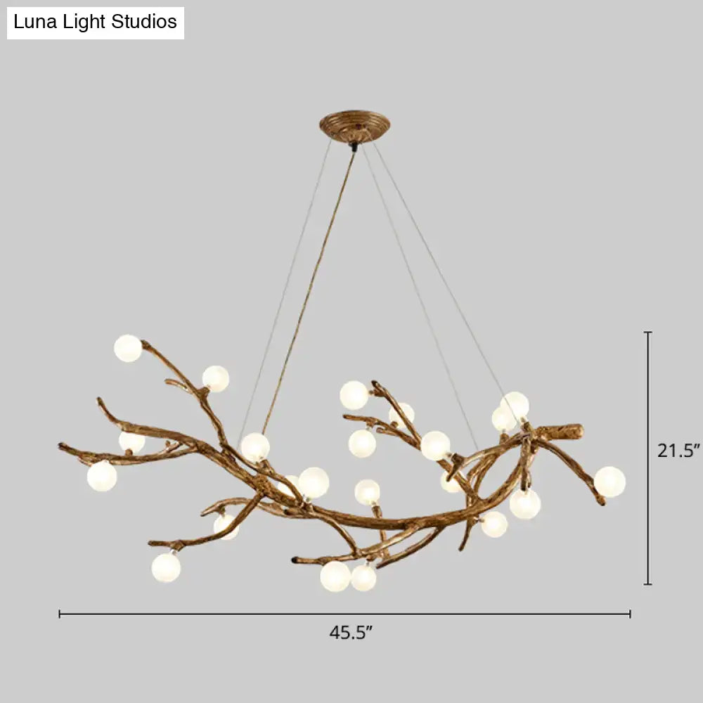 DecorBites modern metal tree branch island lighting fixture with bronze branch and frosted acrylic ball shades