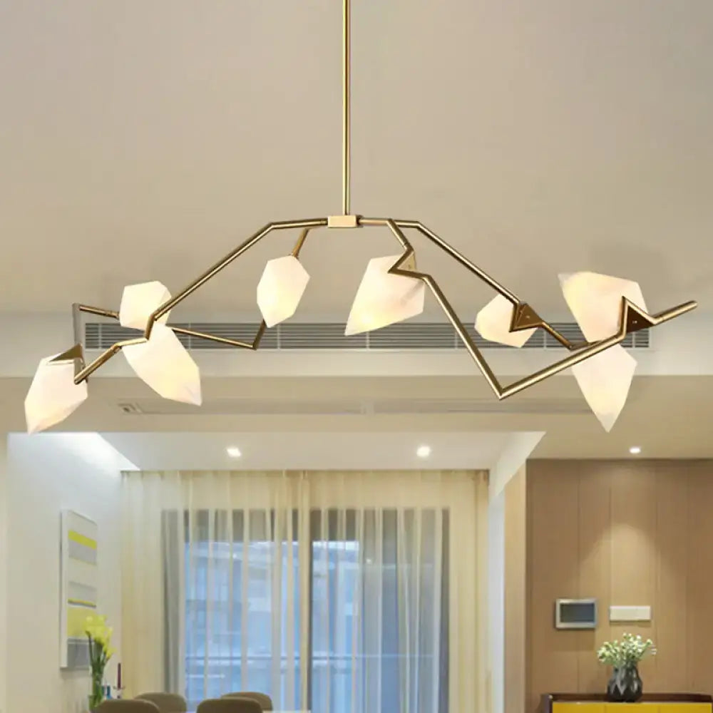 Modern brass-toned decorbites tree branch ceiling suspension lamp with frosted leaf-shaped glass shades black gold finish