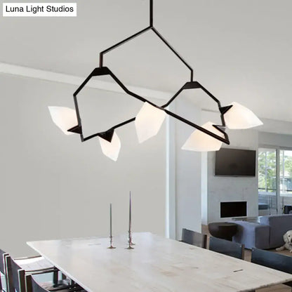 Decorbites modern black gold tree branch ceiling suspension lamp with white frosted glass shades for dining room