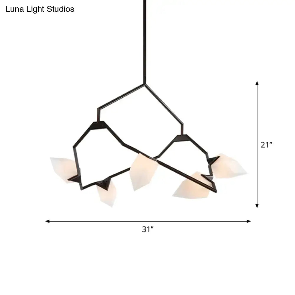 Black gold DecorBites tree branch ceiling suspension lamp with geometric hexagonal frames and frosted glass shades