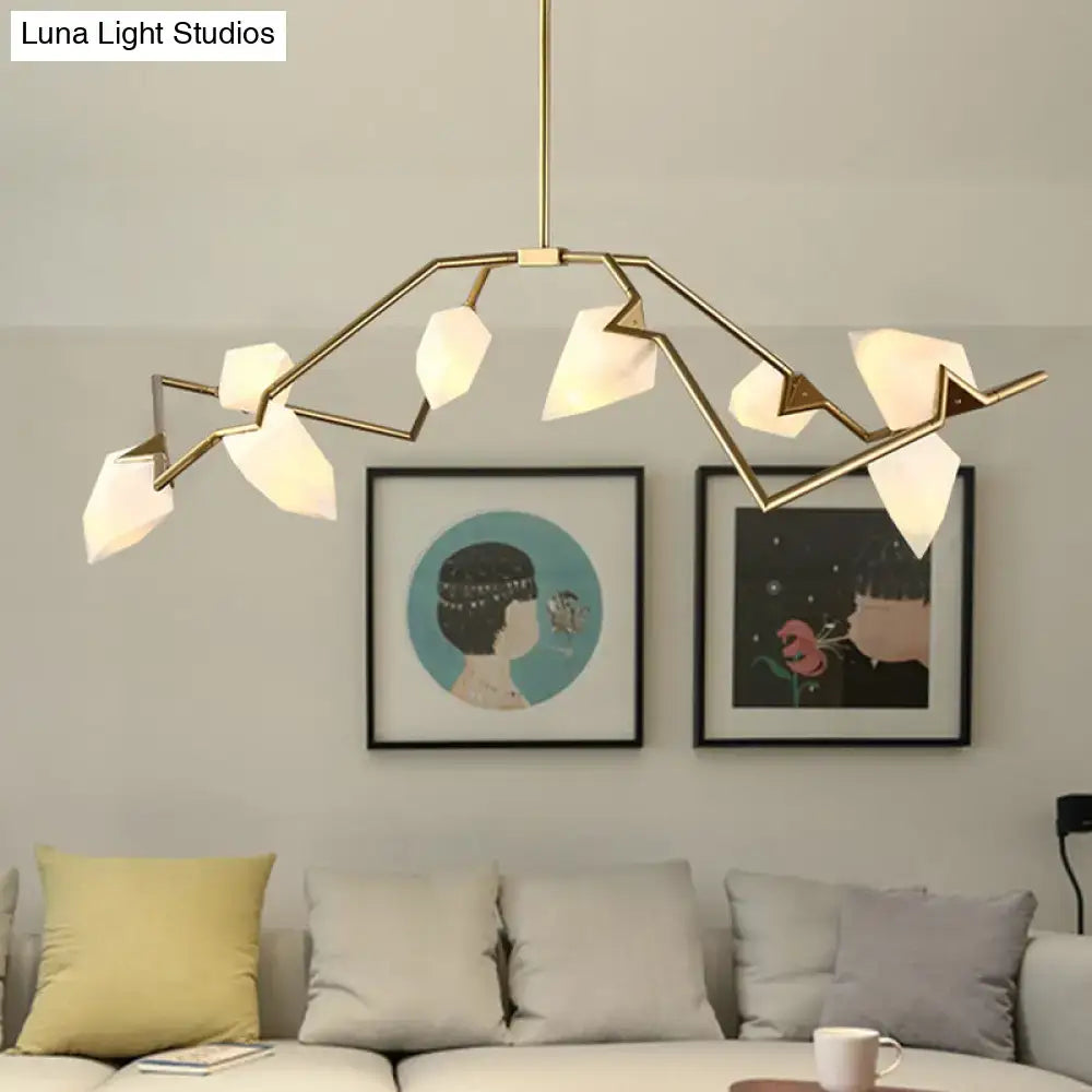 DecorBites modern black gold tree branch ceiling suspension lamp with geometric frosted glass shades for dining room