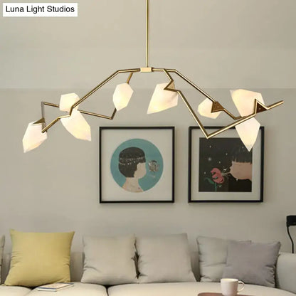 DecorBites modern black gold tree branch ceiling suspension lamp with geometric frosted glass shades for dining room
