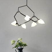 DecorBites modern black gold tree branch ceiling suspension lamp with angular milk glass shades for dining room