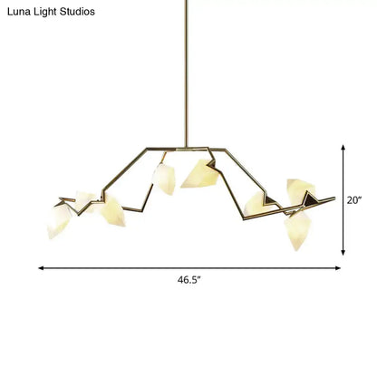 DecorBites modern tree branch ceiling suspension lamp with black gold metal frame and pale yellow glass shades