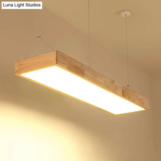 Decorbites™ modern minimalist beige wood led island pendant lighting featuring a rectangular warm glowing led light panel