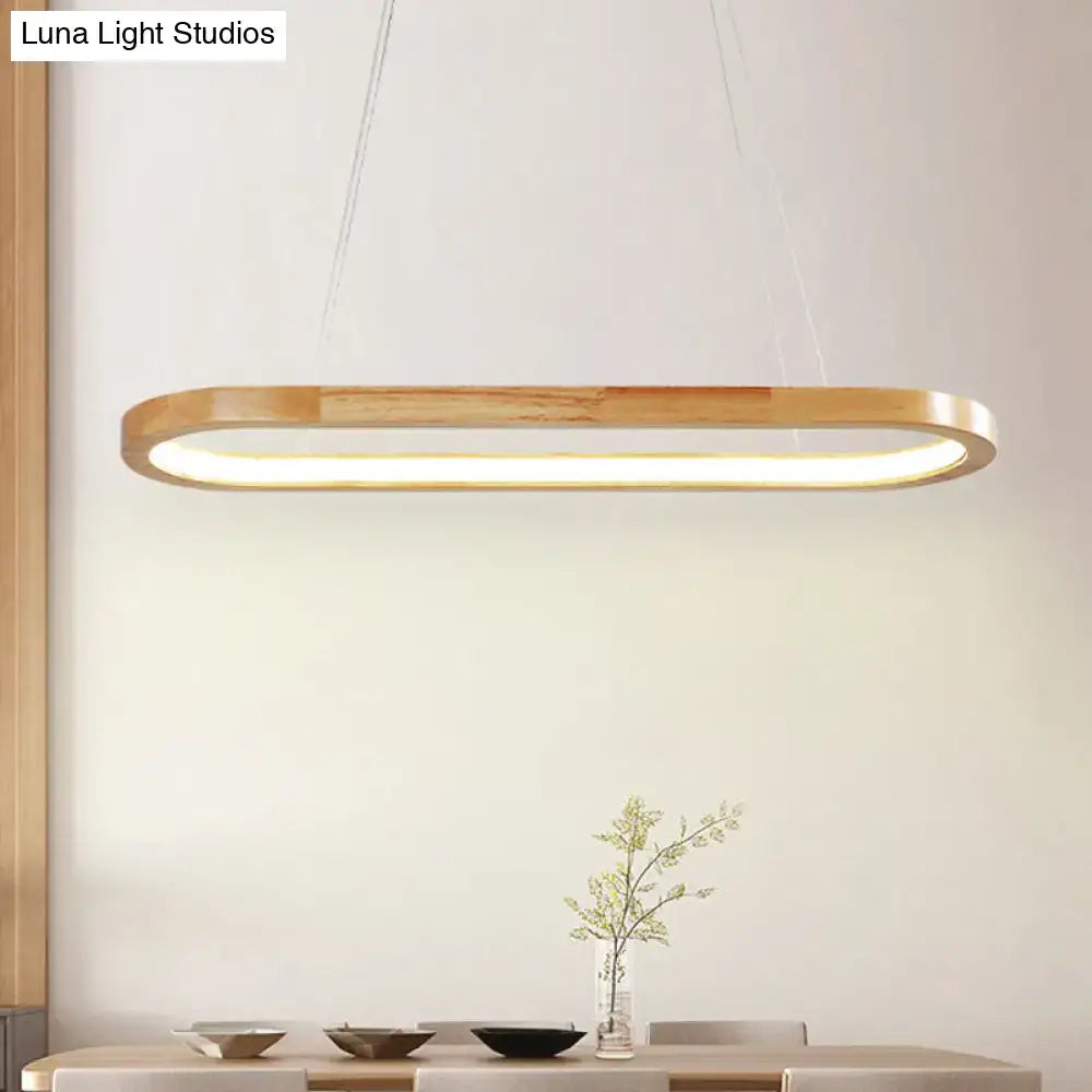 Modern minimalist decorbites wooden oval pendant light with warm wood frame and led strip for 110v-120v and 220v-240v use