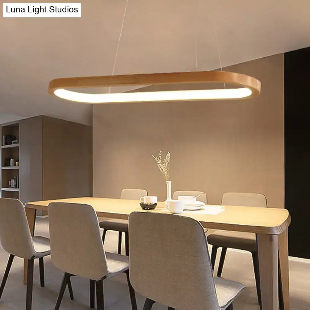 Decorbites modern minimalist wooden led strip pendant light with warm wood finish suitable for 110v-120v and 220v-240v use