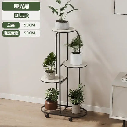 Matte black decorbites modern four-tier plant stand with white shelves and casters for interior decor and flower rack use
