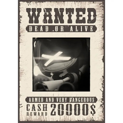 Vintage-style black and white modern murder drones poster wall art featuring a robotic character with glowing eyes