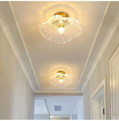 Clear glass flower-shaped ceiling lights with gold-toned metal base modern nordic e27 ceiling lights for home interiors