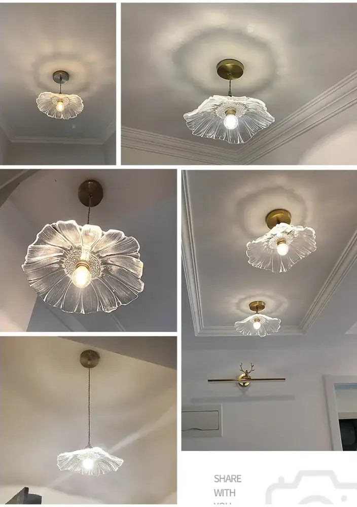 Clear glass flower-shaped e27 ceiling light with brass finish decorbites modern nordic ceiling lights for home interiors