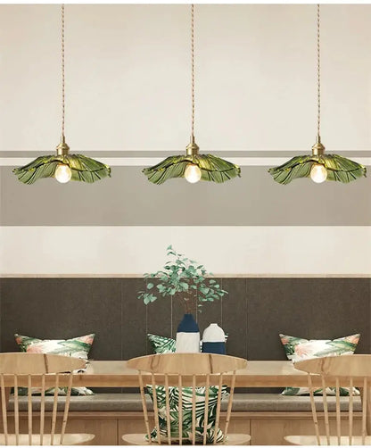 DecorBites™ modern Nordic ceiling lights with brass metal fixtures and green leaf-shaped glass e27 ceiling lights
