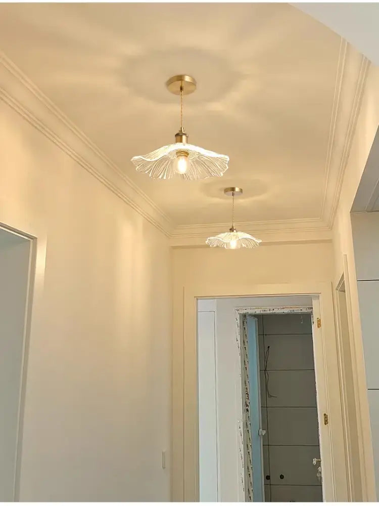 Two elegant brass-finished decorbites modern nordic e27 ceiling lights with translucent glass flower-shaped shades