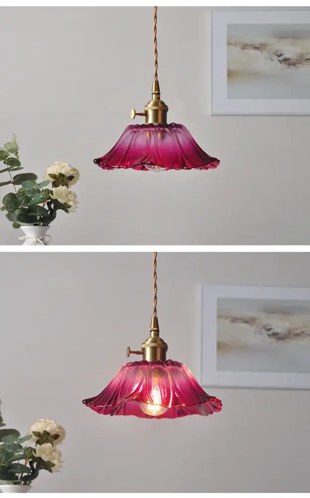 DecorBites™ modern nordic ceiling light with vibrant fuchsia glass pendant brass fixture and twisted cord e27 ceiling lights