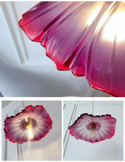 A vibrant hand-blown glass flower pendant light in magenta to white for modern nordic e27 ceiling lights by decorbites