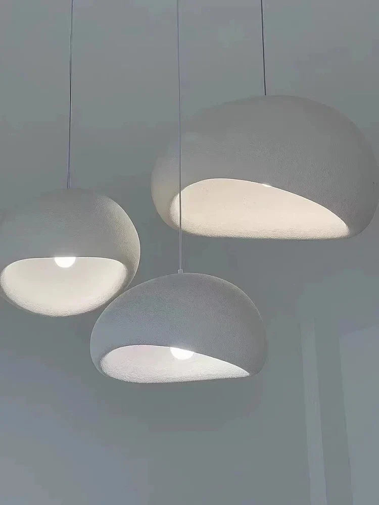 DecorBites™ modern nordic chandelier with three minimalist white dome pendant lights providing warm light for home and dining