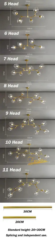 Gold-toned nordic glass ball led chandelier with clear glass globes and sleek branching metal frame by decorbites