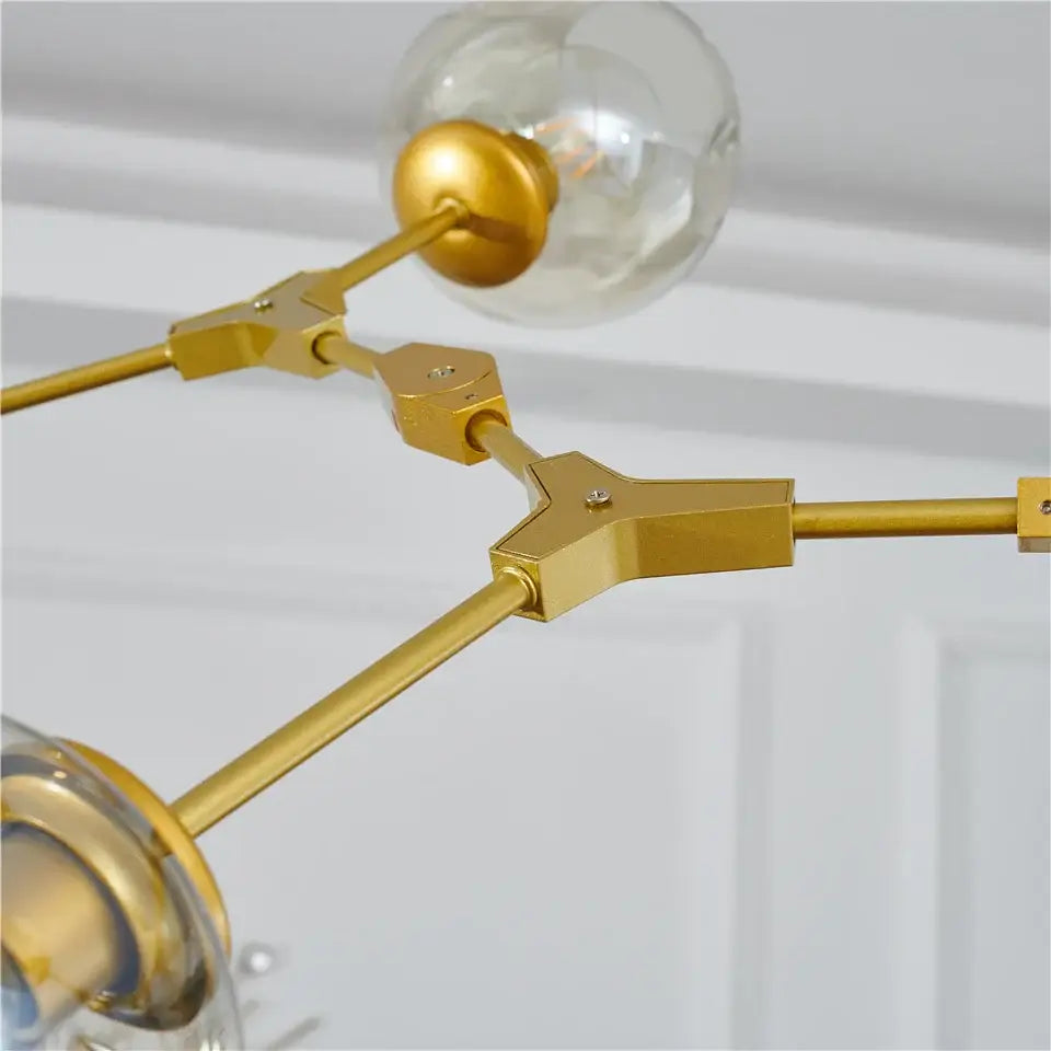 Gold-toned metal nordic glass ball led chandelier with clear glass globe bulbs for modern lighting decor