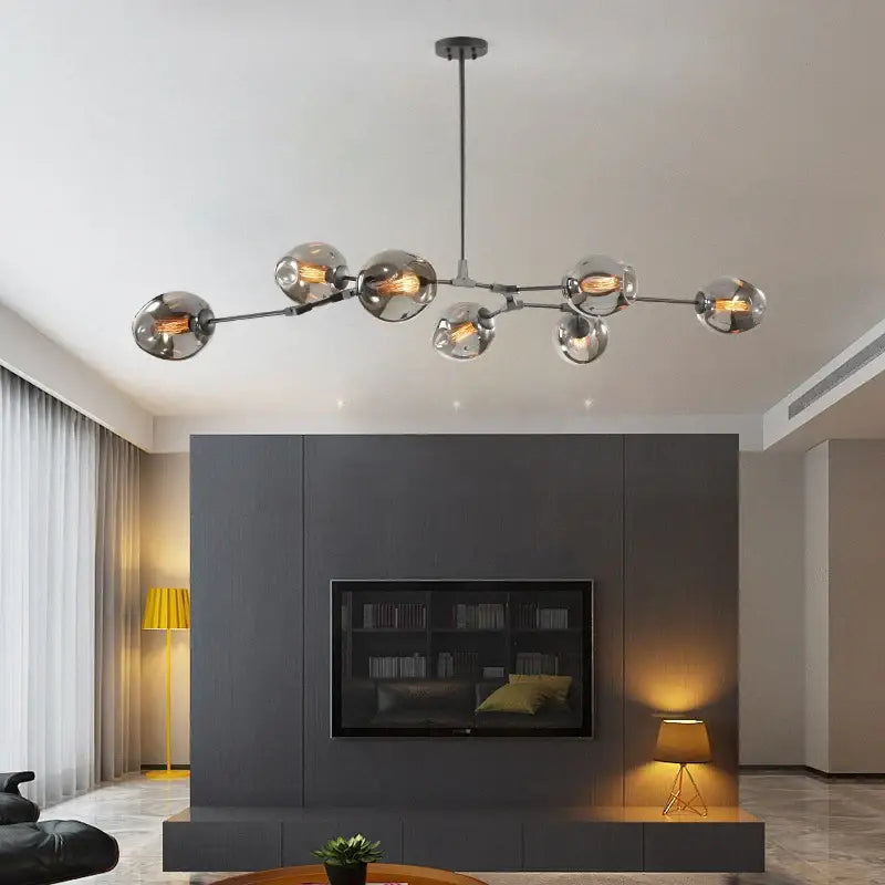DecorBites™ modern nordic glass chandeliers with seven chrome-finished spherical glass globes LED ceiling lamp