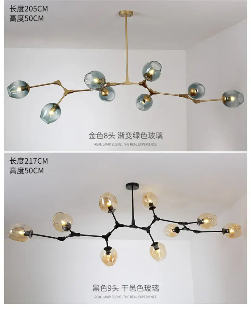 Decorbites modern nordic glass chandeliers with eight gradient green glass globes and brass finish frame pendant lamps