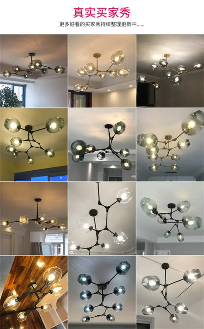 Decorbites modern nordic glass chandeliers with clear and frosted glass globes on a dark metal frame nordic lustre