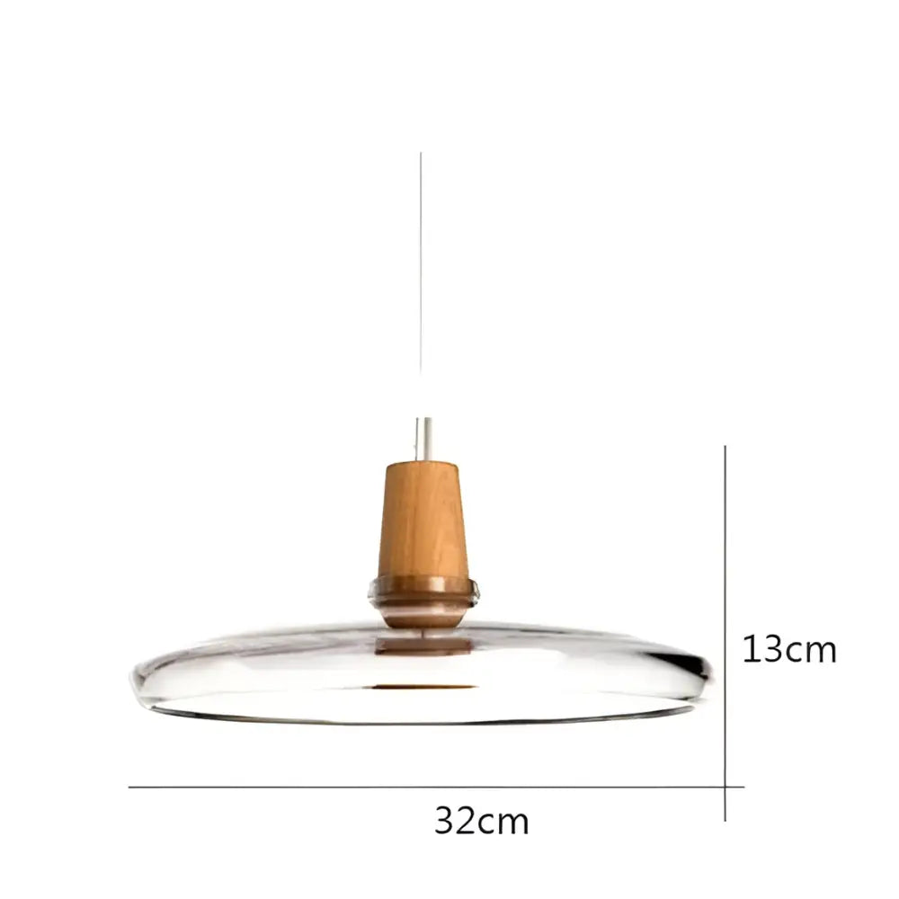 DecorBites™ modern Nordic glass light fixtures featuring a minimalist clear glass disc and natural wood-toned base pendant light