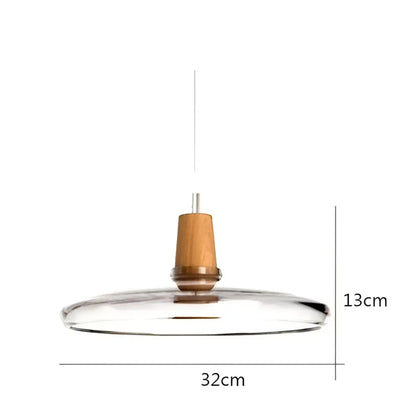 DecorBites™ modern Nordic glass light fixtures featuring a minimalist clear glass disc and natural wood-toned base pendant light