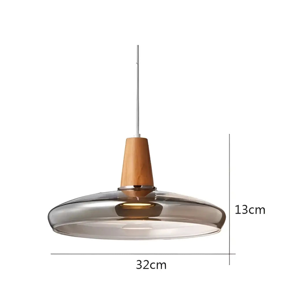 DecorBites™ modern Nordic glass light fixtures with a smoked glass shade and warm wood accent pendant light fixture