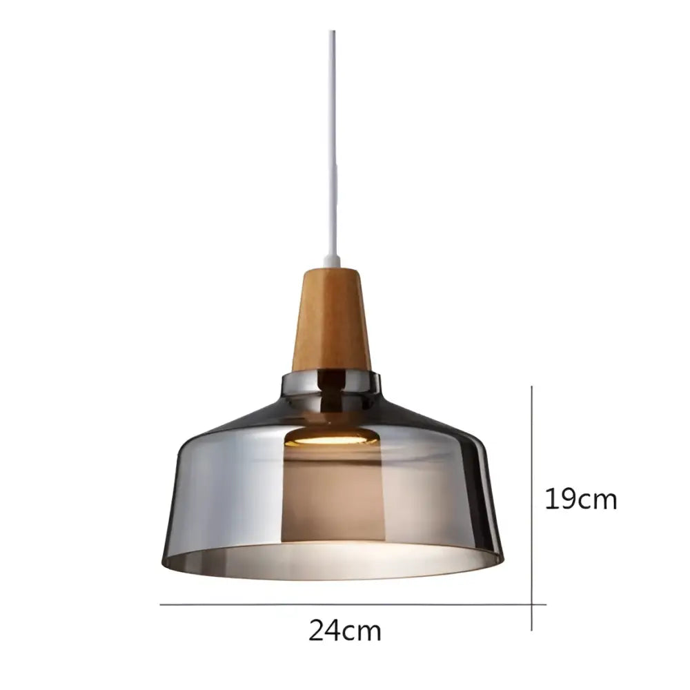 DecorBites modern nordic pendant glass light fixture with smoked glass shade wooden top cap and chrome accents