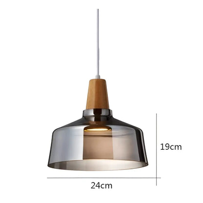 DecorBites modern nordic pendant glass light fixture with smoked glass shade wooden top cap and chrome accents