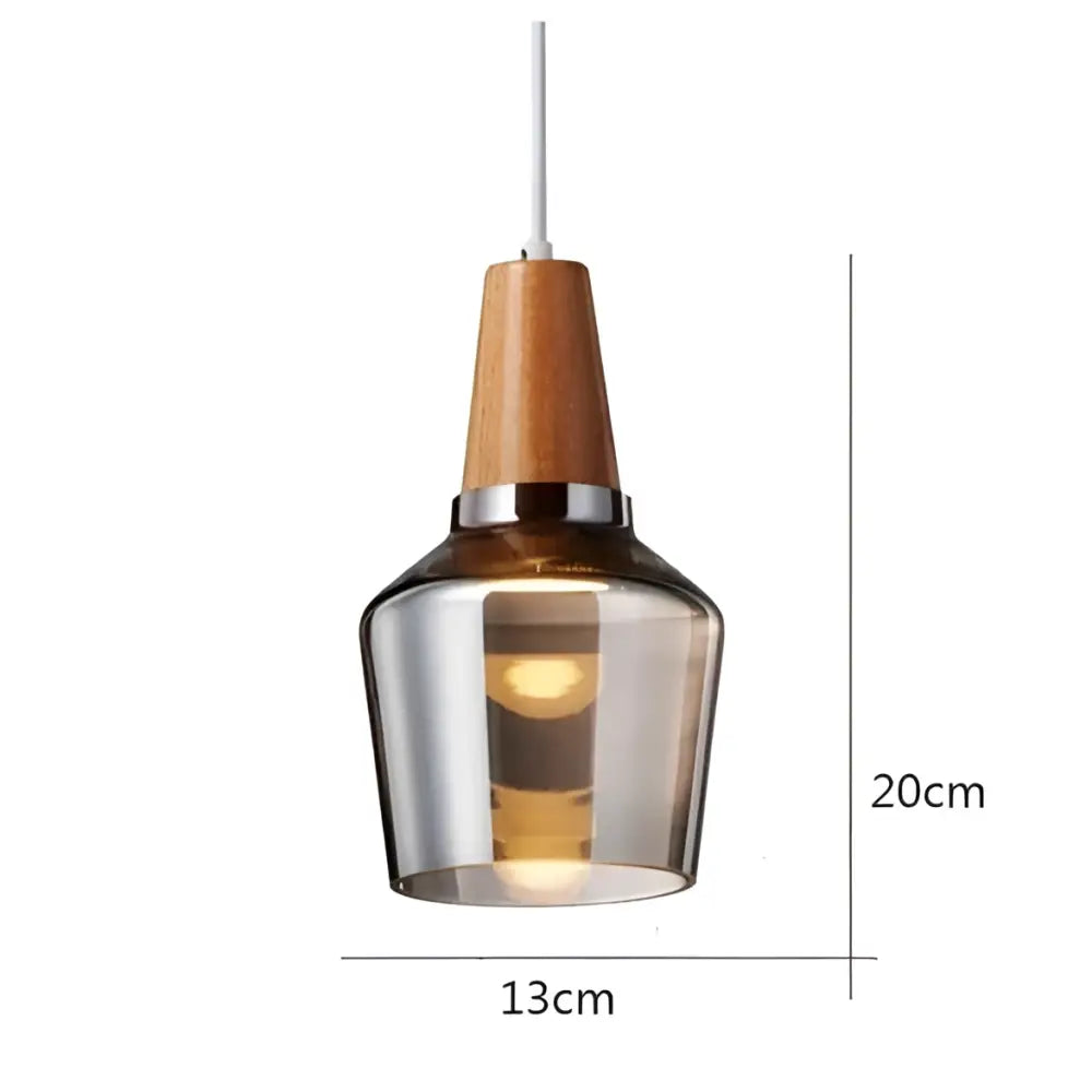 DecorBites™ modern nordic glass light fixture with warm amber glass shade wooden top cap and chrome accents pendant light