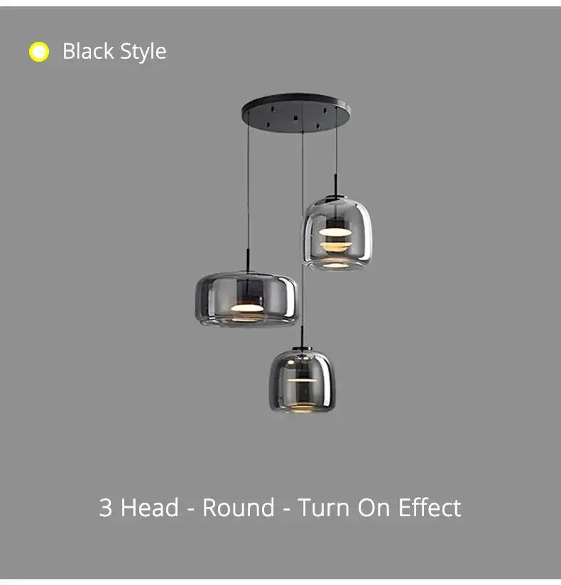 DecorBites modern black pendant lamp with three smoked nordic glass shades for stylish glass restaurant pendant lighting