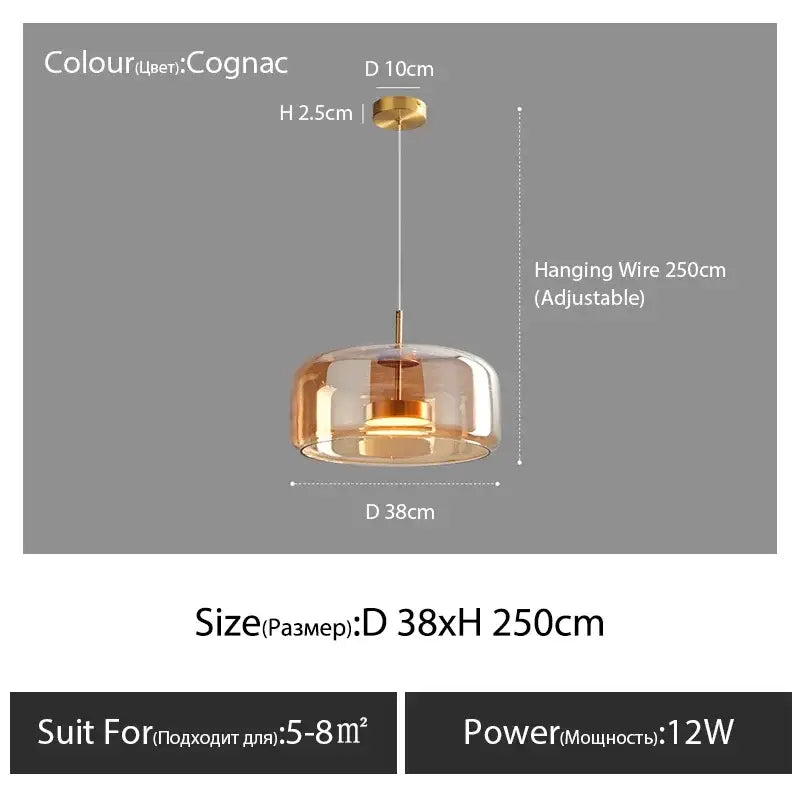 DecorBites™ modern nordic glass pendant lamp with cognac-colored glass and gold metal fixture for restaurant pendant use
