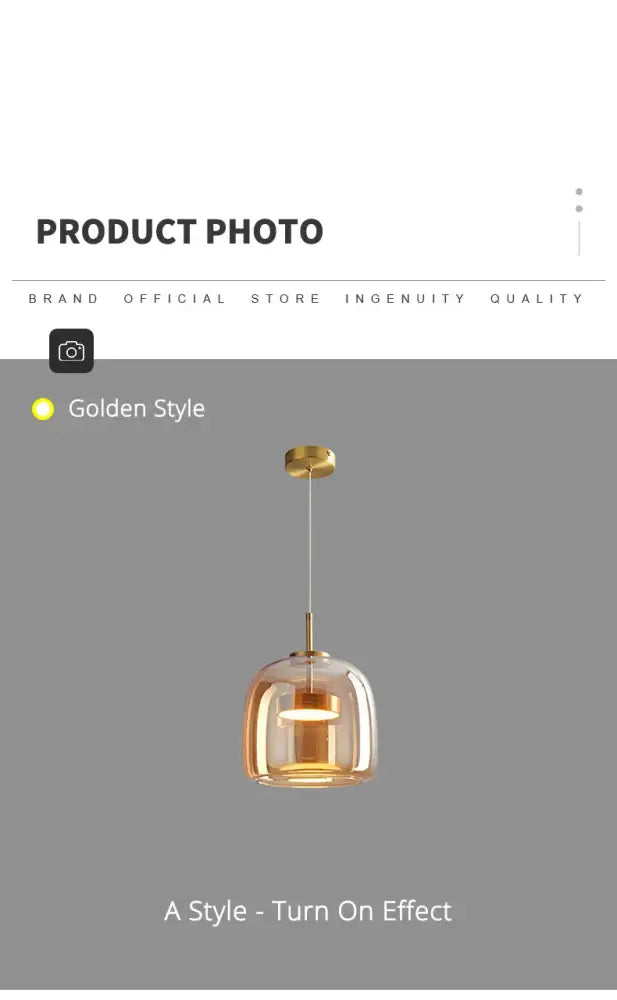 Golden pendant lamp with sleek rounded nordic glass shade and brass finish metal components for modern lighting