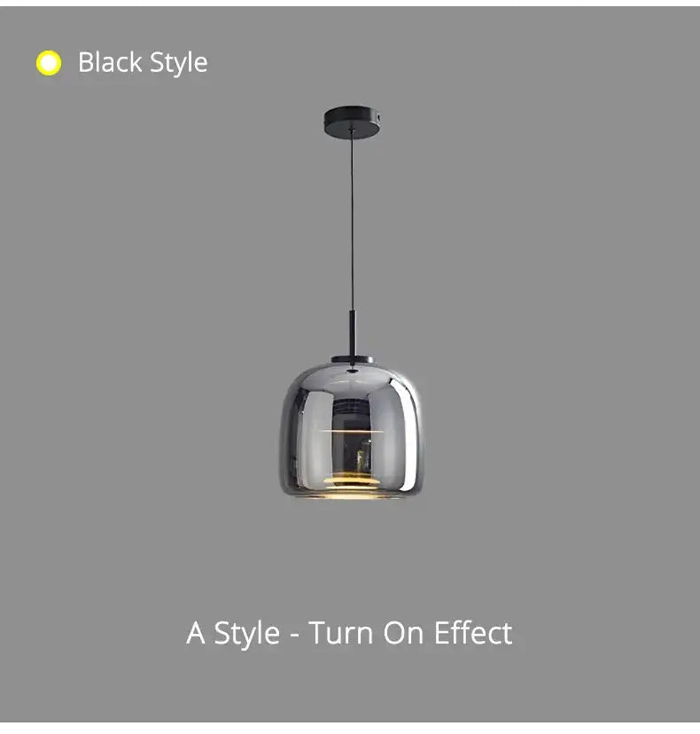 A sleek black DecorBites modern nordic glass pendant lamp with a rounded glass shade and minimalist design