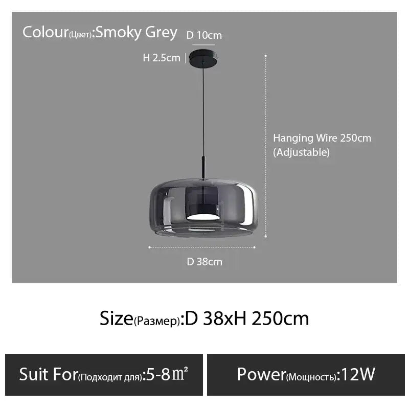 Decorbites modern nordic glass pendant lamp with smoky grey glass and adjustable wire for pendant lamp lighting