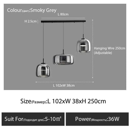 Smoky grey glass pendant lamp with adjustable hanging wire from decorbites modern nordic glass collection