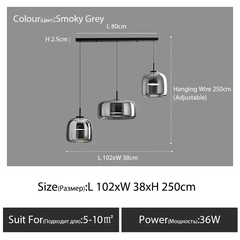Smoky grey glass pendant lamp with adjustable hanging wire from decorbites modern nordic glass collection