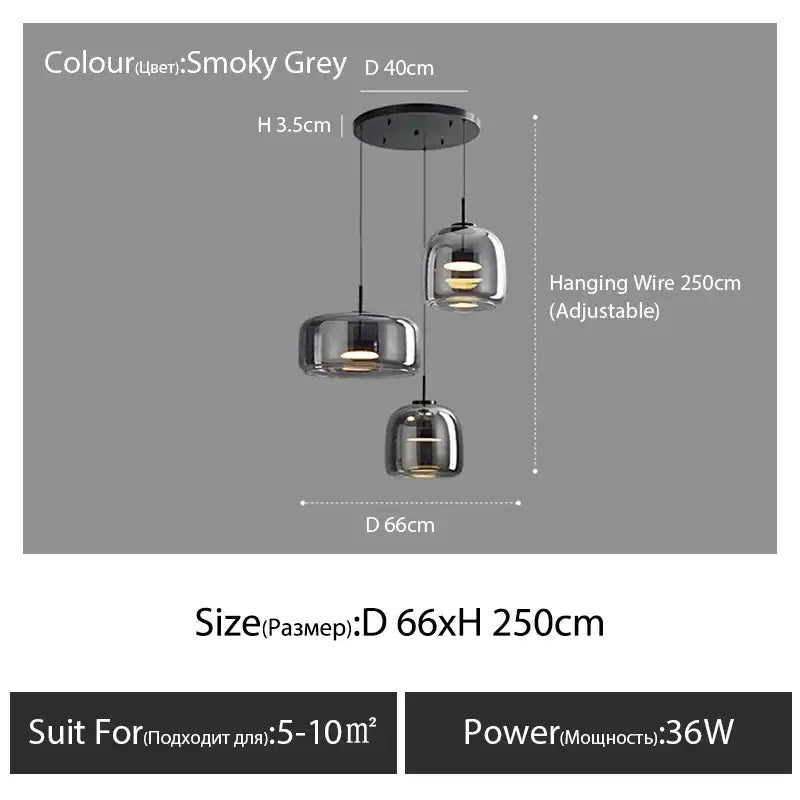 DecorBites modern nordic glass pendant lamp with smoky grey glass shades and black ceiling mount for stylish lighting