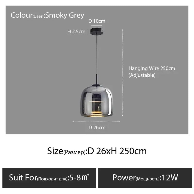 Decorbites modern nordic glass pendant lamp with smoky grey glass and adjustable hanging wire for stylish lighting