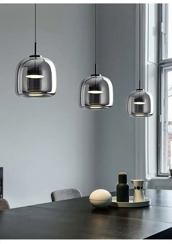 Decorbites™ modern nordic glass pendant lamp with three sleek smoked glass restaurant pendant lights and black metal fixtures