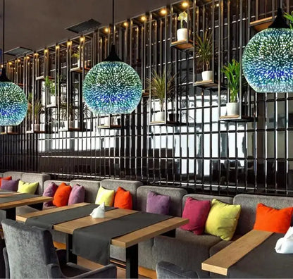 DecorBites™ modern nordic glass pendant lighting with spherical blue and green starburst pattern pendant light