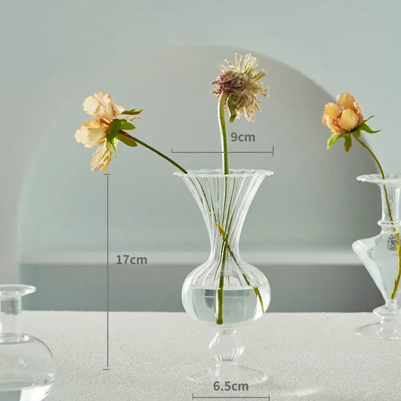 DecorBites modern Nordic clear glass vase with fluted ribbed sides and slender neck to decorate root spaces