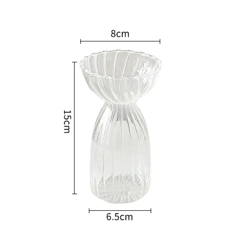 Clear glass DecorBites™ modern Nordic vase with fluted ribbed texture and tapered shape to decorate indoors