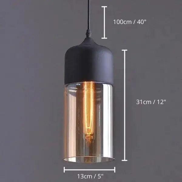 Decorbites™ modern nordic pendant lighting with black matte finish and clear glass cylinder housing an exposed bulb