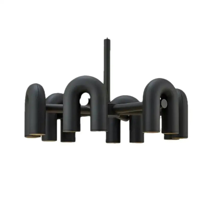 DecorBites™ modern nordic black matte metal led ceiling chandelier with curved u-shaped arms and cylindrical fixtures