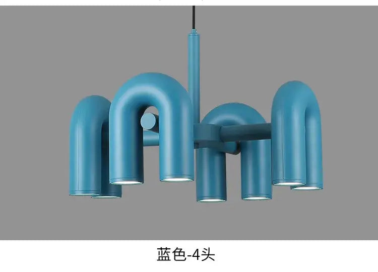 Decorbites modern nordic blue u-shaped led ceiling chandelier with four light fixtures for home use