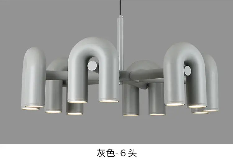 DecorBites™ modern nordic gray metallic ceiling chandelier with six curved arms and led ceiling light fixtures